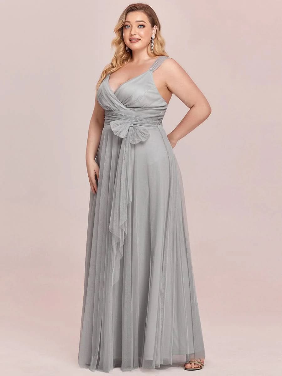 Größe Nach Maß Vintage V-neck Ärmellose Tüll Lange Brautjungfernkleider 07303
