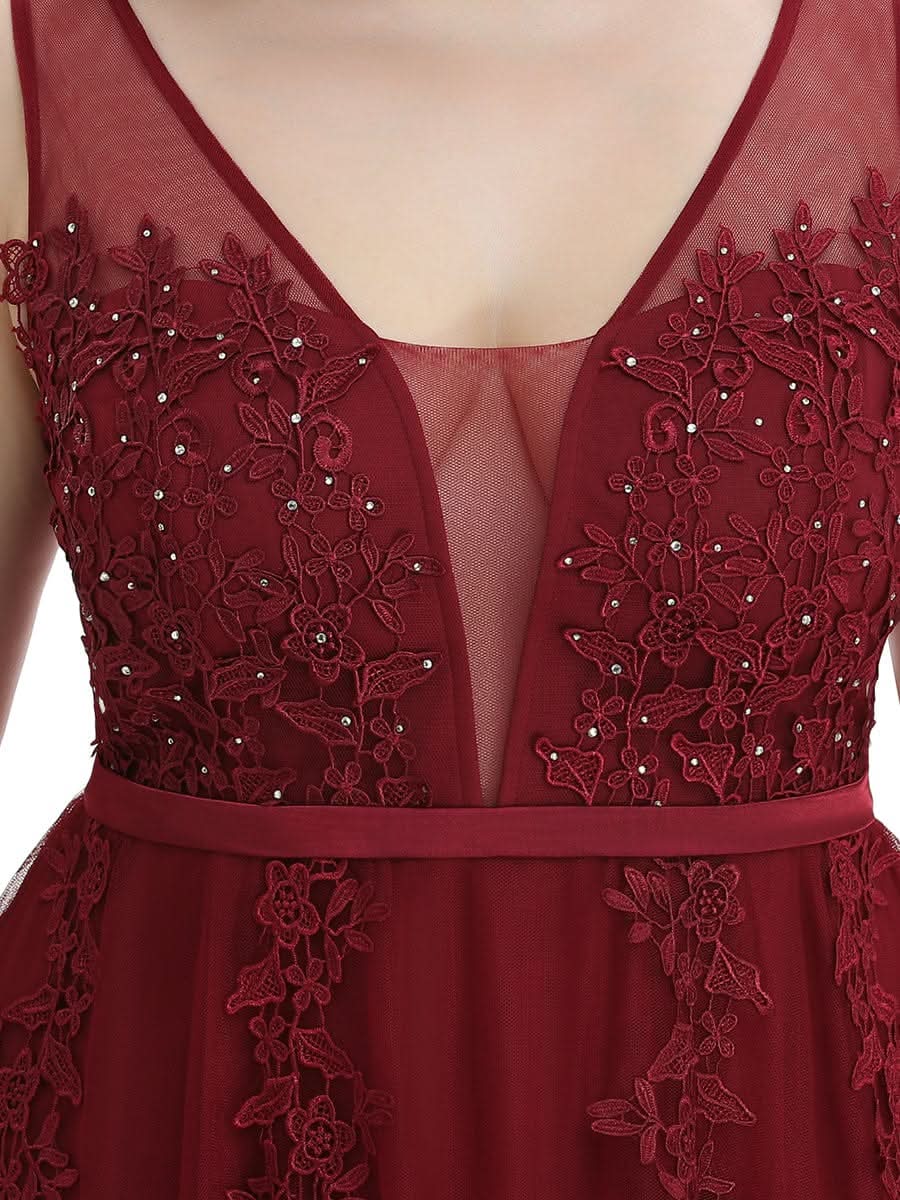 Größe Nach Maß Elegantes Ärmelloses Applique Flowy Tulle Abendkleid EP07543