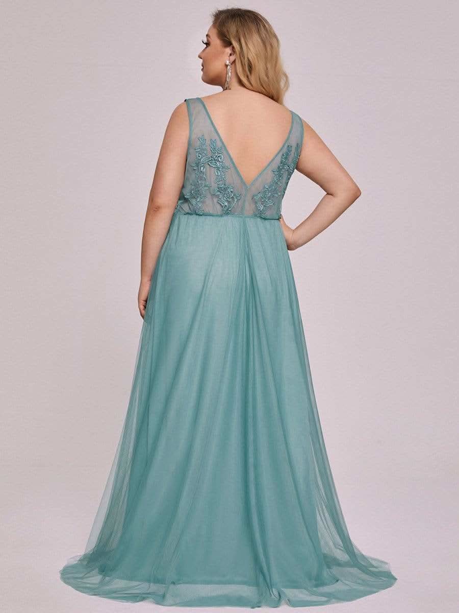 Größe Nach Maß Elegantes Ärmelloses Applique Flowy Tulle Abendkleid EP07543