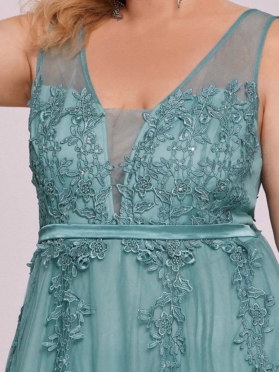 Größe Nach Maß Elegantes Ärmelloses Applique Flowy Tulle Abendkleid EP07543
