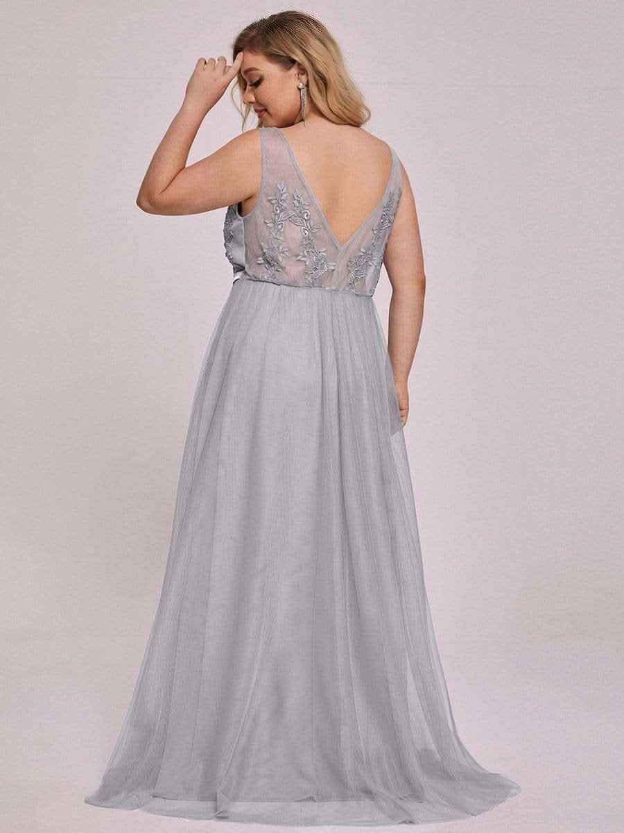 Größe Nach Maß Elegantes Ärmelloses Applique Flowy Tulle Abendkleid EP07543