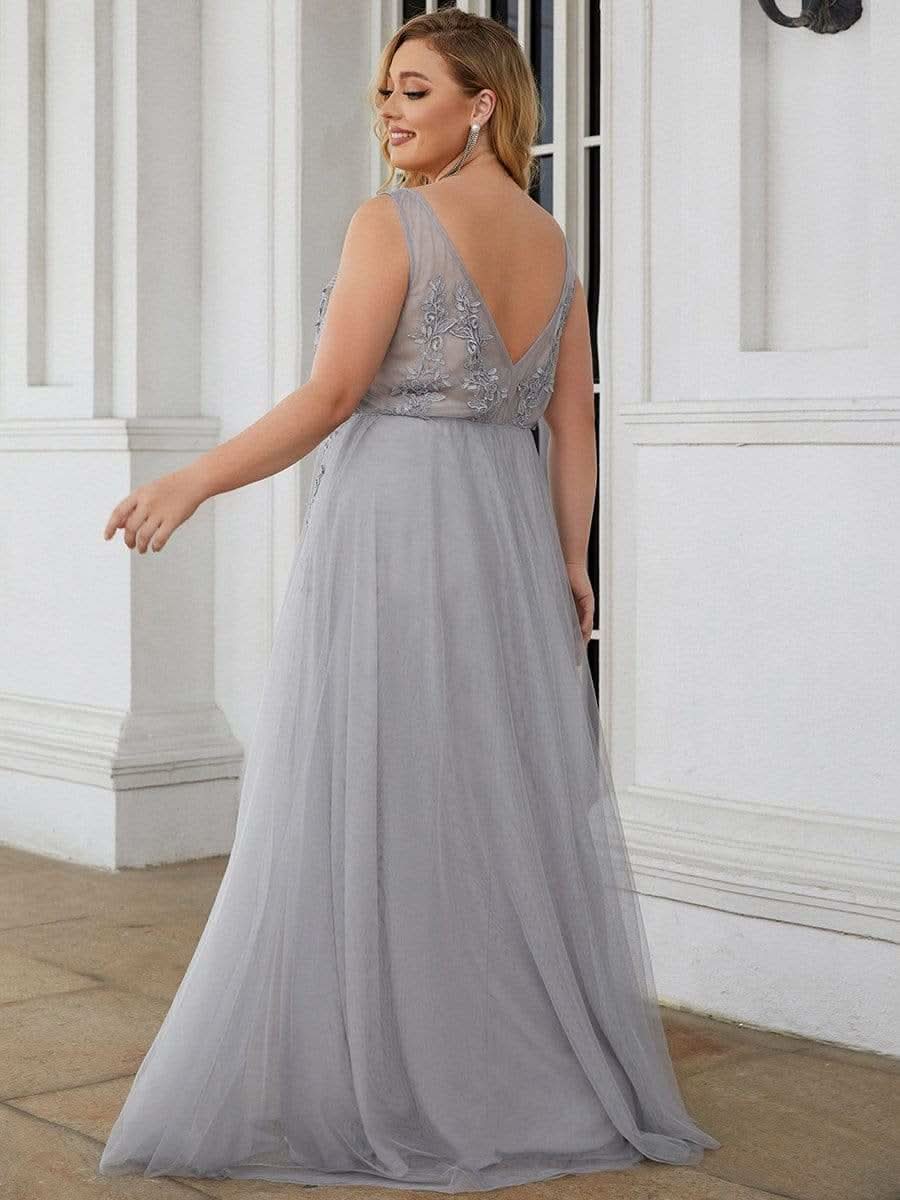 Größe Nach Maß Elegantes Ärmelloses Applique Flowy Tulle Abendkleid EP07543