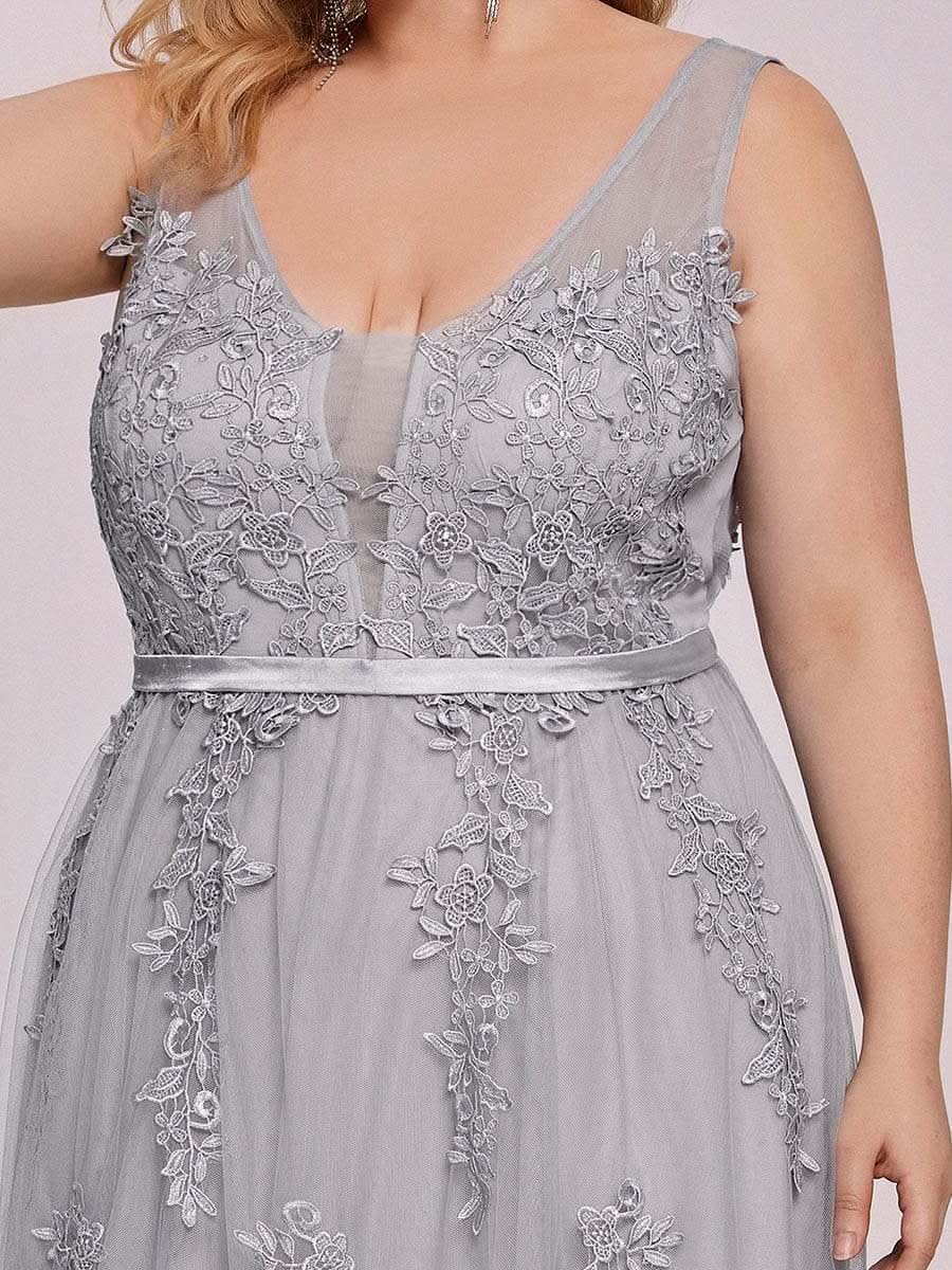 Größe Nach Maß Elegantes Ärmelloses Applique Flowy Tulle Abendkleid EP07543
