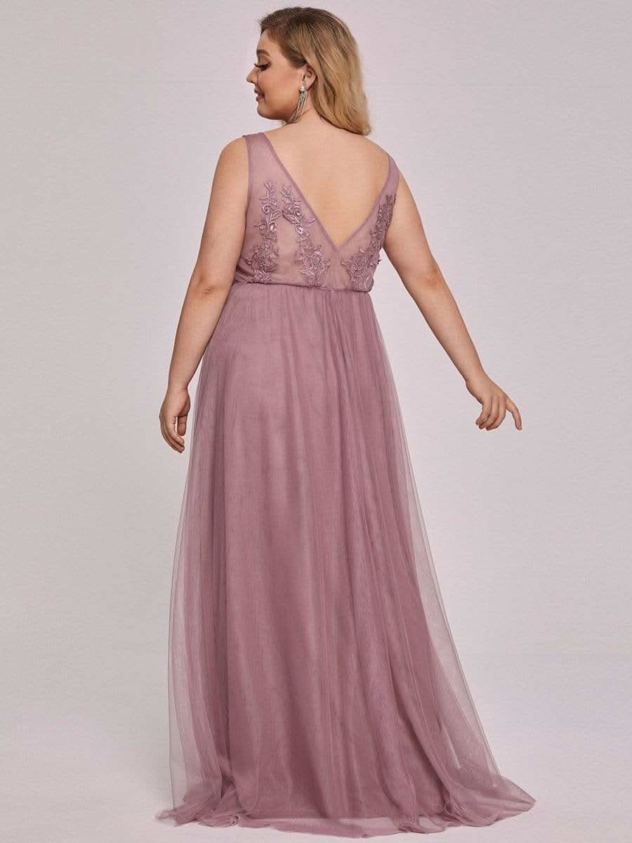 Größe Nach Maß Elegantes Ärmelloses Applique Flowy Tulle Abendkleid EP07543