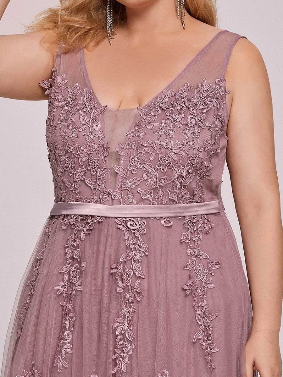 Größe Nach Maß Elegantes Ärmelloses Applique Flowy Tulle Abendkleid EP07543