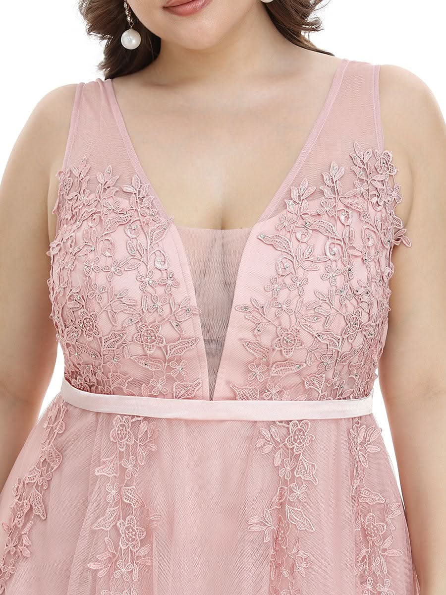 Größe Nach Maß Elegantes Ärmelloses Applique Flowy Tulle Abendkleid EP07543