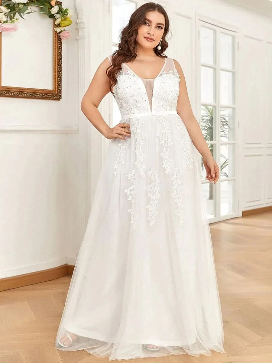 Größe Nach Maß Elegantes Ärmelloses Applique Flowy Tulle Abendkleid EP07543