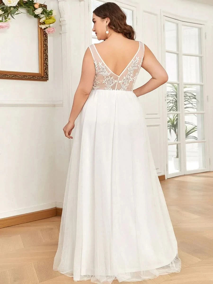 Größe Nach Maß Elegantes Ärmelloses Applique Flowy Tulle Abendkleid EP07543