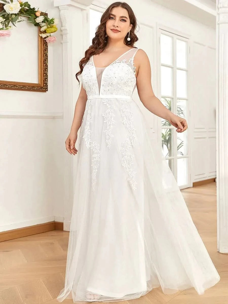Größe Nach Maß Elegantes Ärmelloses Applique Flowy Tulle Abendkleid EP07543