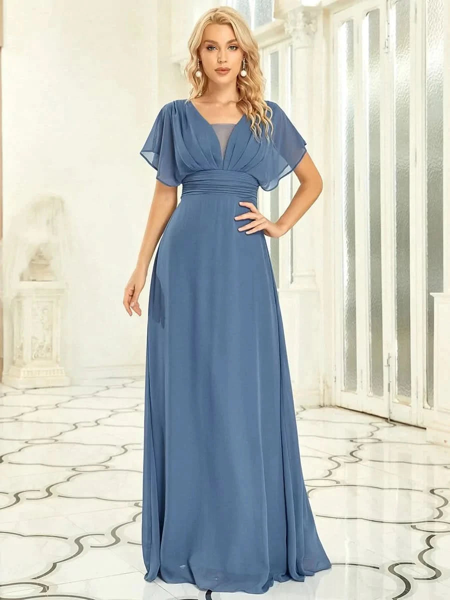 Größe Nach Maß Frauen A-Line Empire Taille Abendkleid 07851 #Farbe_Dusty Navy