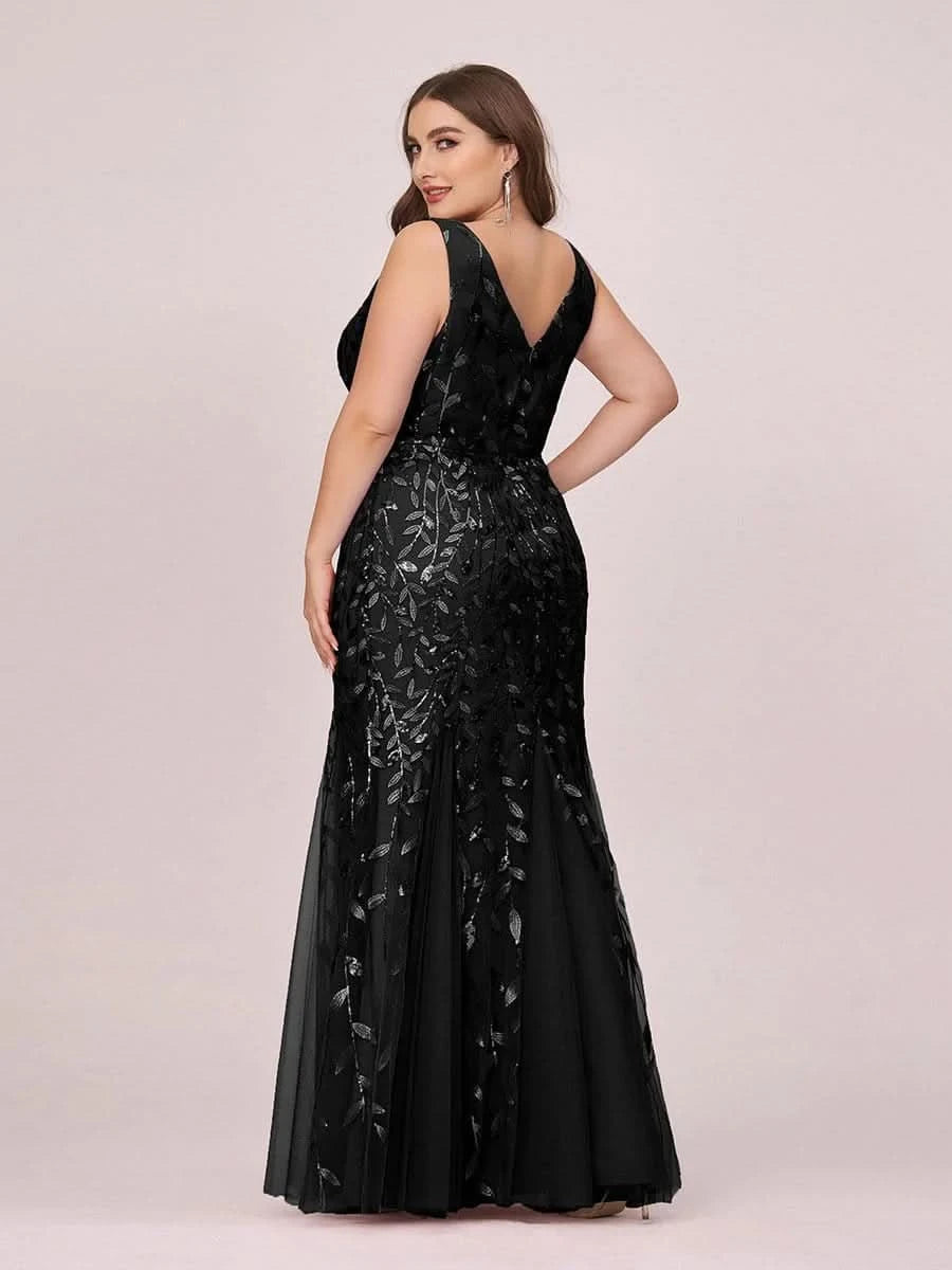 Color=Schwarz | Aermelloses Meerjungfrau Abendkleid Mit Doppeltem V-Ausschnitt 07886-Schwarz 8