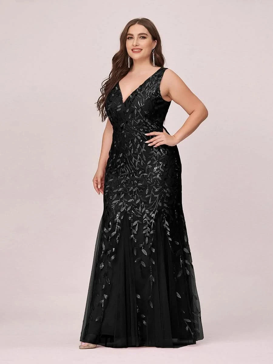 Color=Schwarz | Aermelloses Meerjungfrau Abendkleid Mit Doppeltem V-Ausschnitt 07886-Schwarz 9