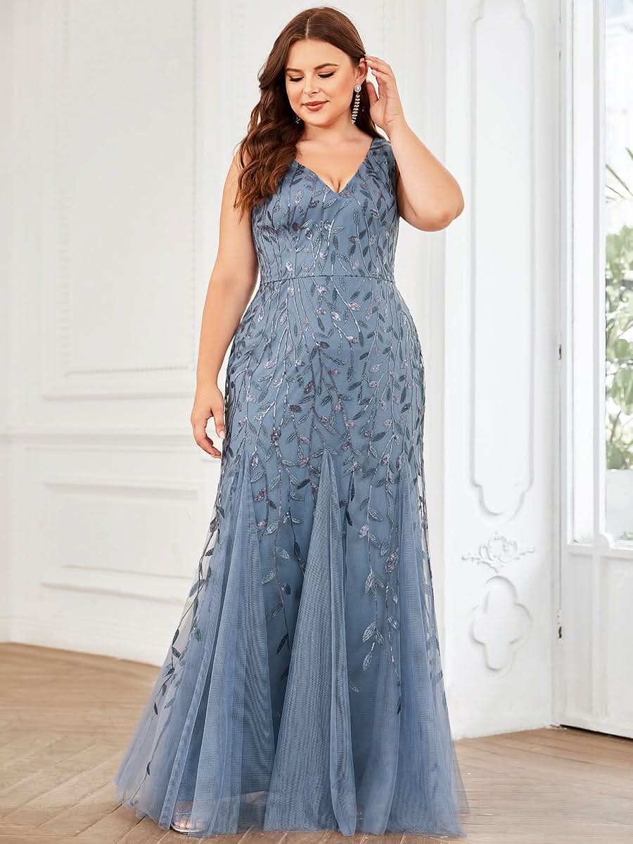 Aermelloses Abendkleid mit doppeltem V-Ausschnitt #Farbe_Dusty Navy