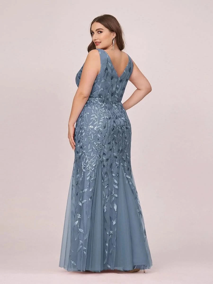 Color=Dusty Navy | Aermelloses Meerjungfrau Abendkleid Mit Doppeltem V-Ausschnitt 07886-Dusty Navy 9
