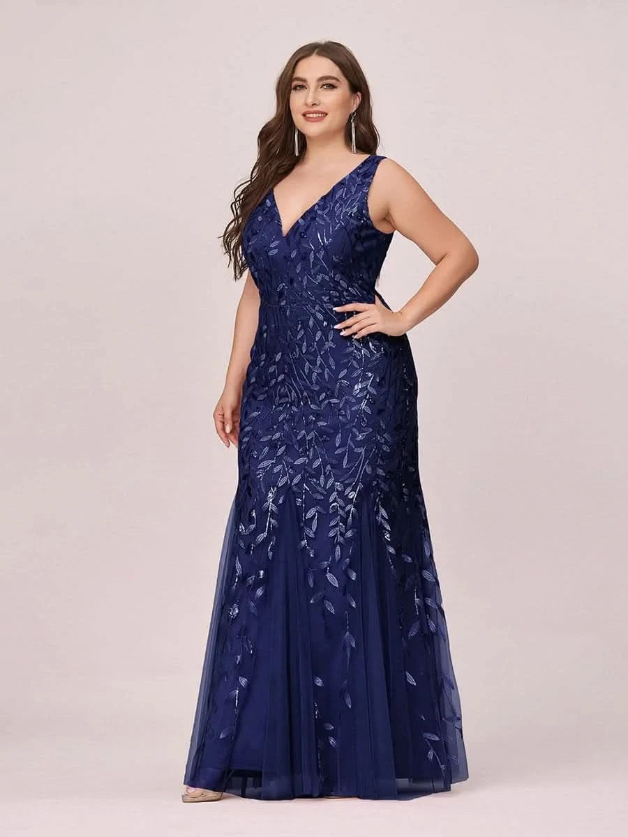 Color=Navy Blau | Aermelloses Meerjungfrau Abendkleid Mit Doppeltem V-Ausschnitt 07886-Navy Blau 9