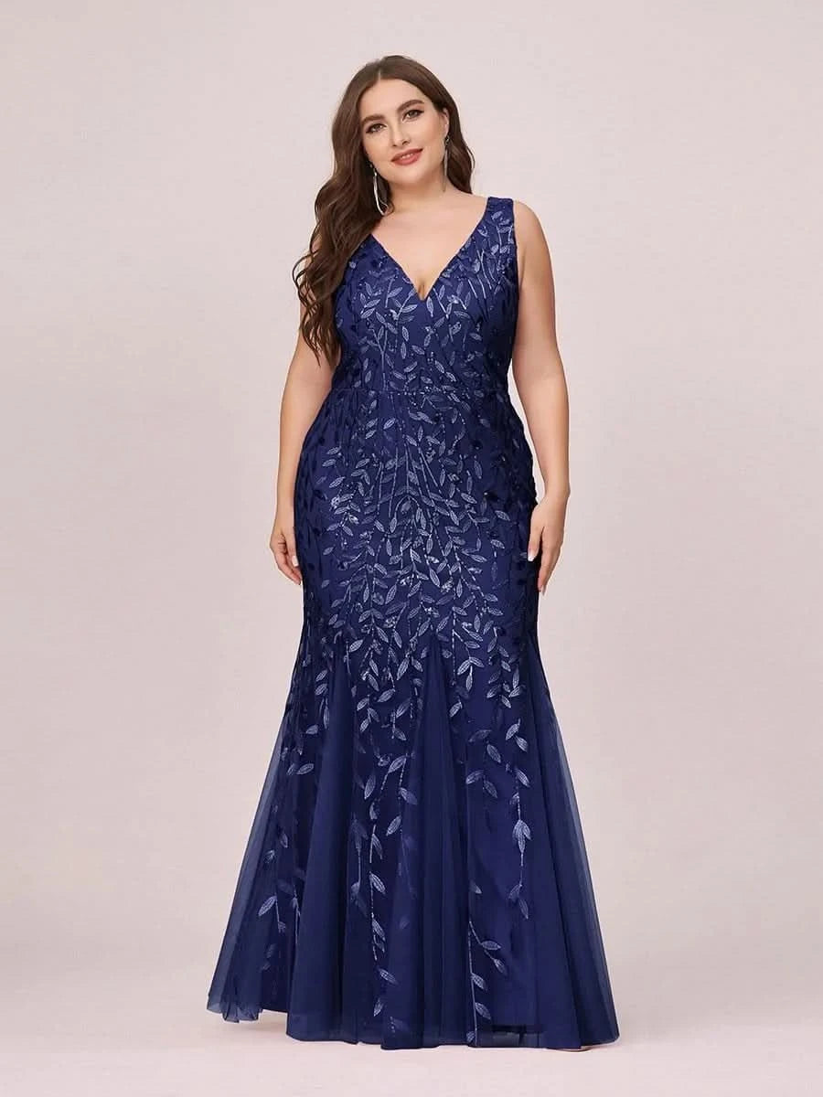 Color=Navy Blau | Aermelloses Meerjungfrau Abendkleid Mit Doppeltem V-Ausschnitt 07886-Navy Blau 7