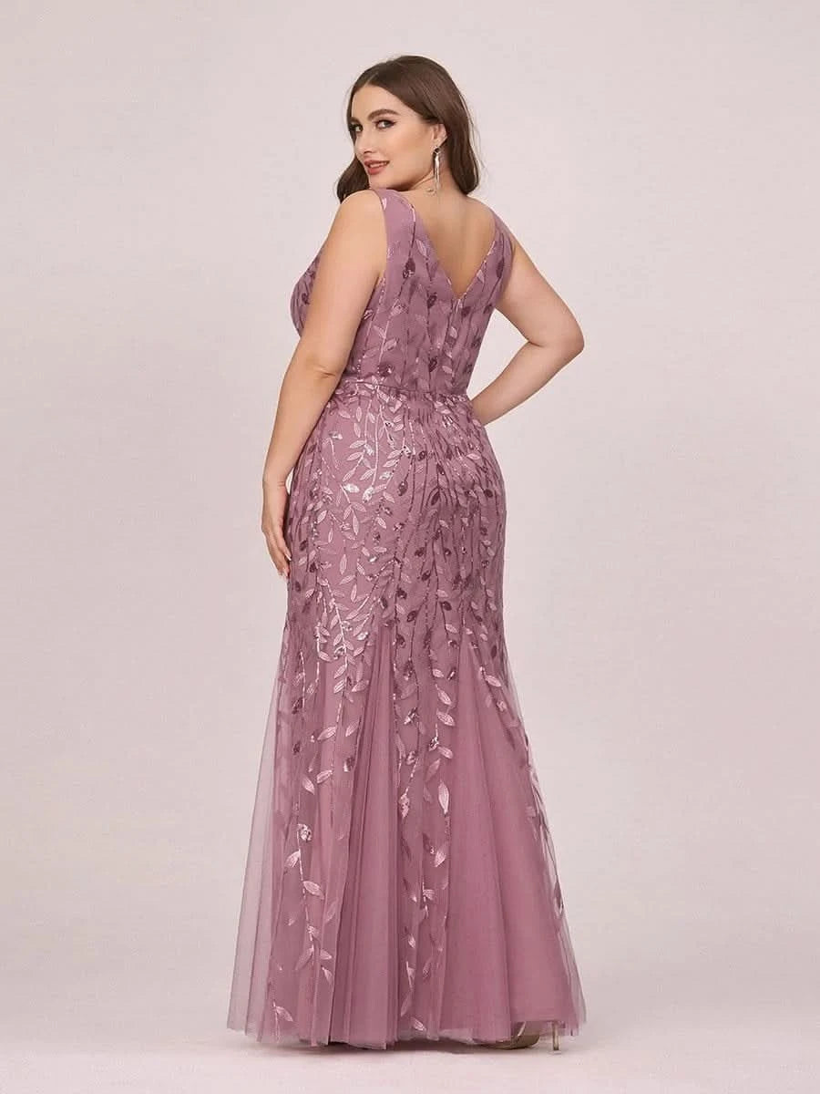 Color=Orchid | Aermelloses Meerjungfrau Abendkleid Mit Doppeltem V-Ausschnitt 07886-Orchid 9