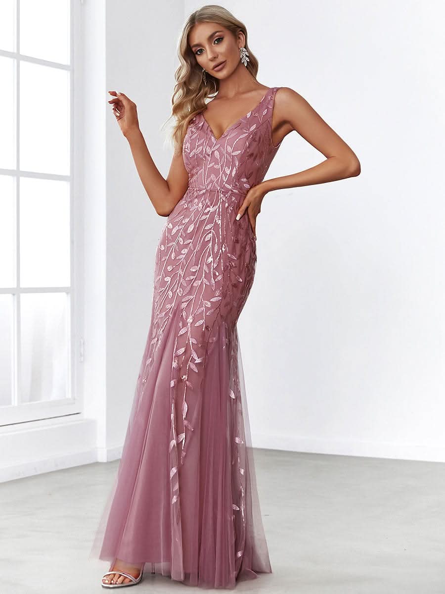Aermelloses Abendkleid mit doppeltem V-Ausschnitt #Farbe_Orchid