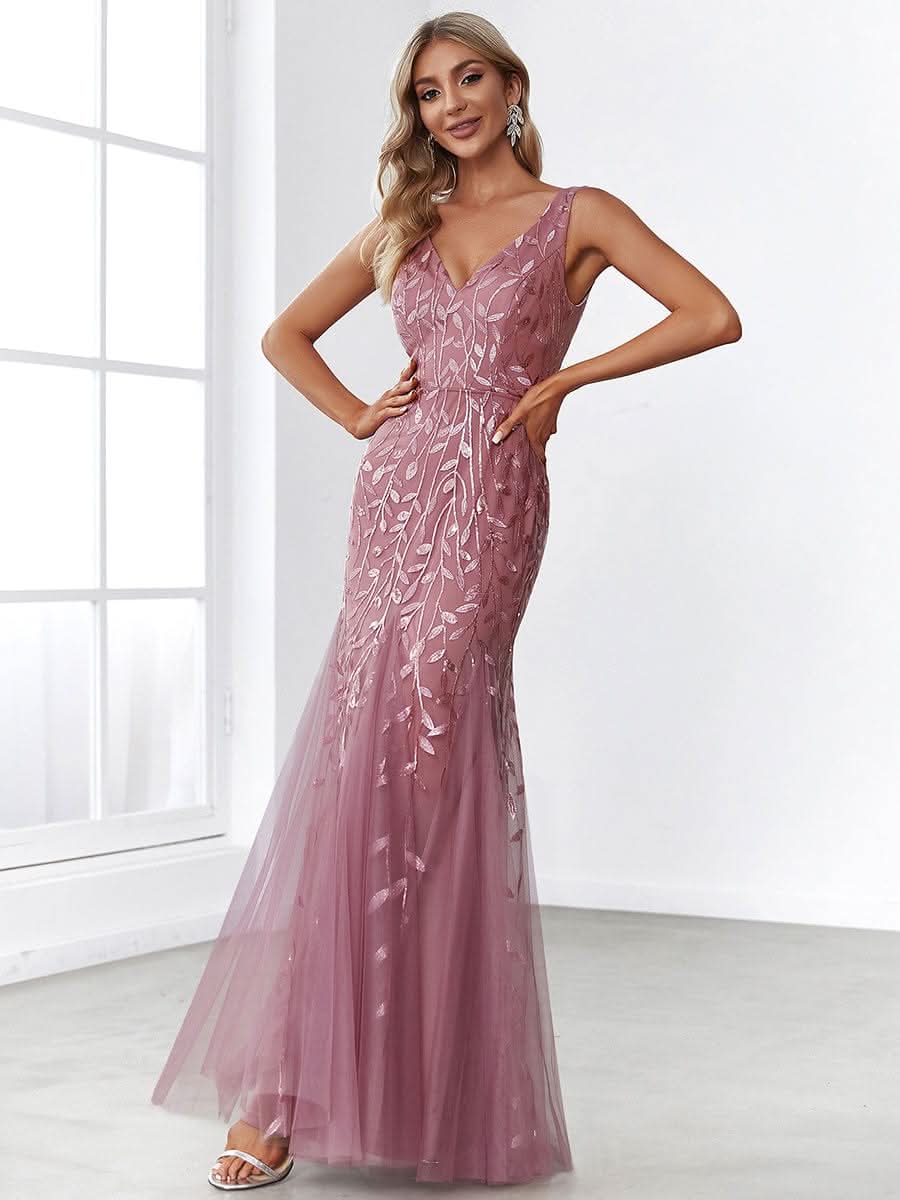 Aermelloses Abendkleid mit doppeltem V-Ausschnitt #Farbe_Orchid