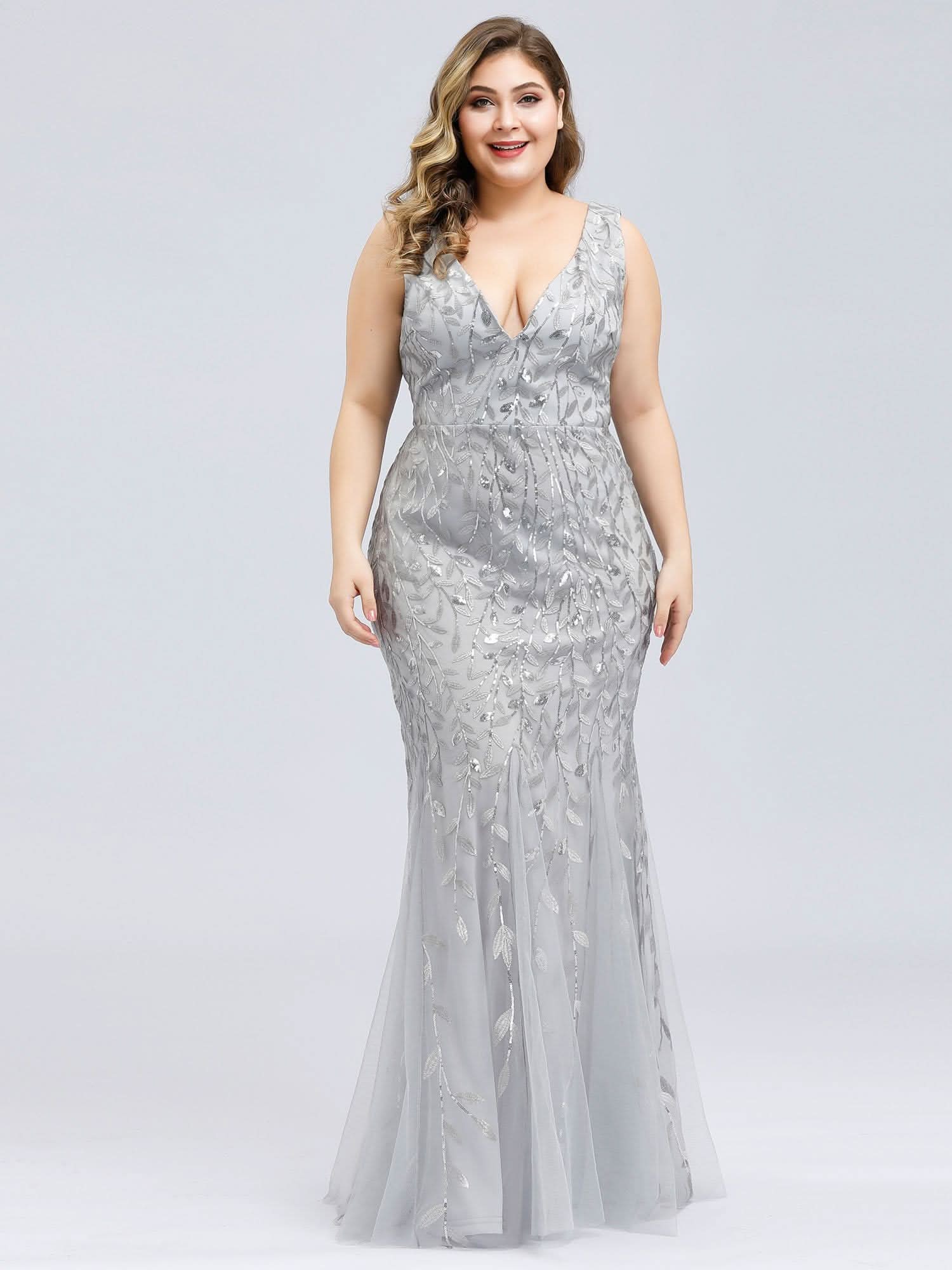 Color=Silver | Aermelloses Meerjungfrau Abendkleid Mit Doppeltem V-Ausschnitt 07886-Silver 11 Color=Silver | Aermelloses Meerjungfrau Abendkleid Mit Doppeltem V-Ausschnitt 07886-Silver 11