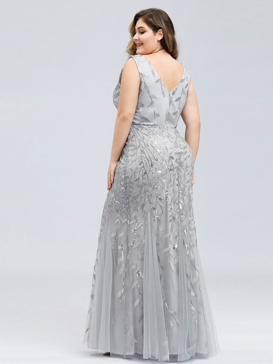 Color=Silver | Aermelloses Meerjungfrau Abendkleid Mit Doppeltem V-Ausschnitt 07886-Silver 12 Color=Silver | Aermelloses Meerjungfrau Abendkleid Mit Doppeltem V-Ausschnitt 07886-Silver 12