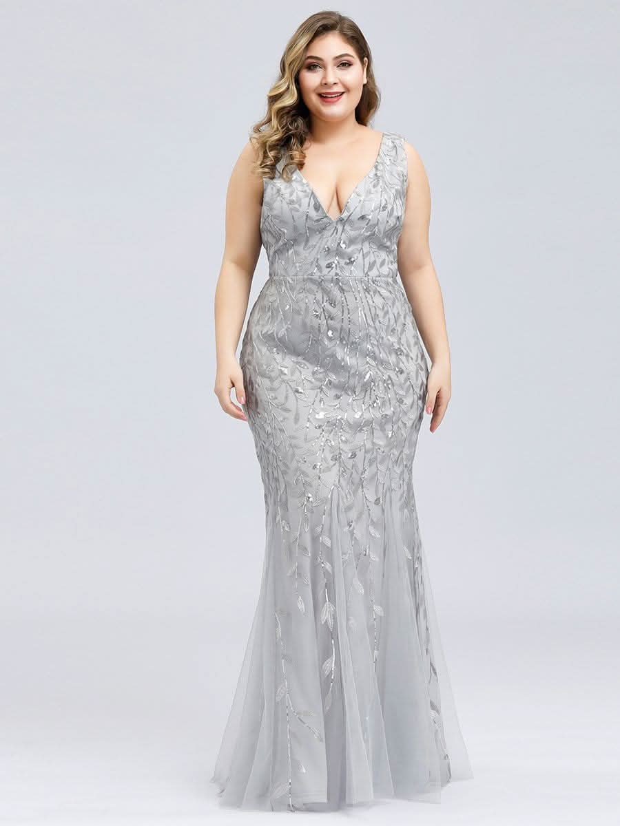 Color=Silver | Aermelloses Meerjungfrau Abendkleid Mit Doppeltem V-Ausschnitt 07886-Silver 13 Color=Silver | Aermelloses Meerjungfrau Abendkleid Mit Doppeltem V-Ausschnitt 07886-Silver 13