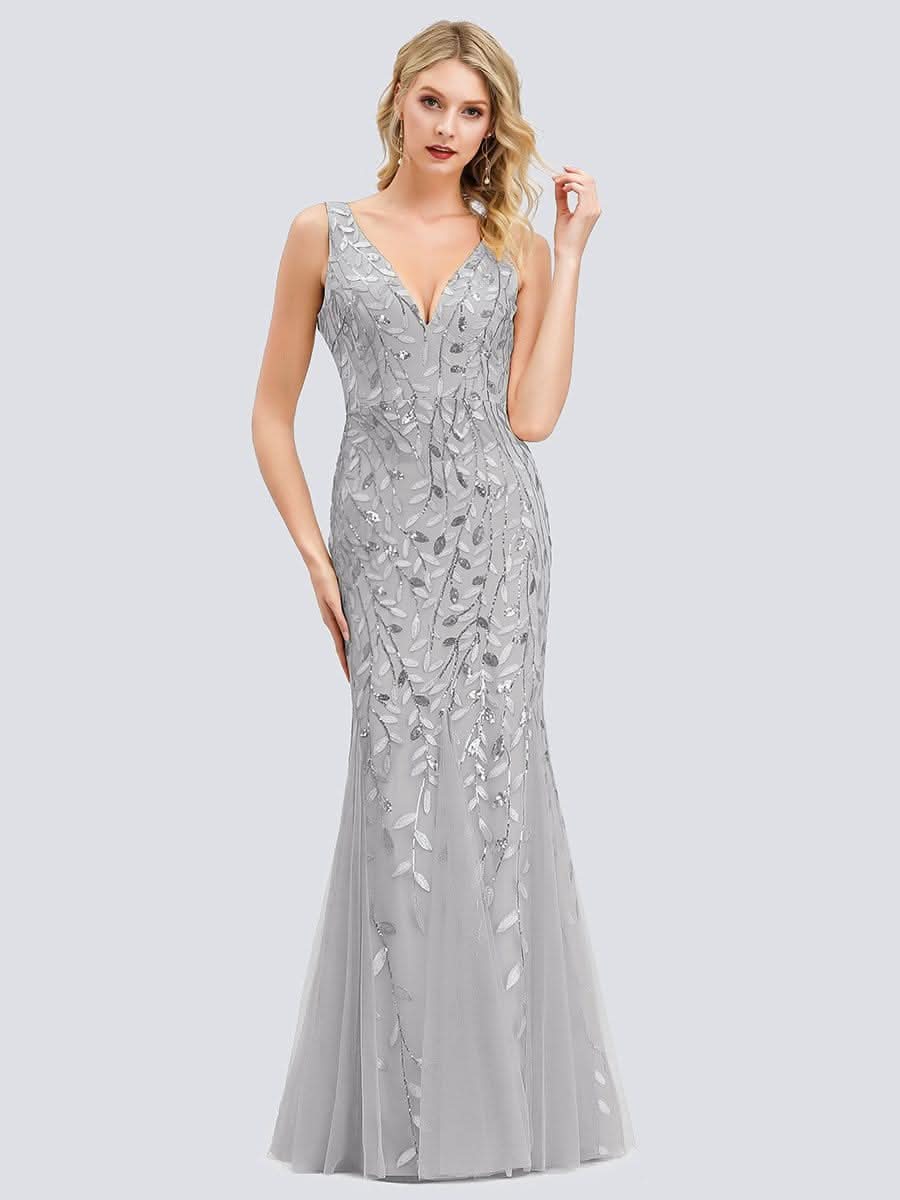 Color=Silver | Aermelloses Meerjungfrau Abendkleid Mit Doppeltem V-Ausschnitt 07886-Silver 6 Color=Silver | Aermelloses Meerjungfrau Abendkleid Mit Doppeltem V-Ausschnitt 07886-Silver 6