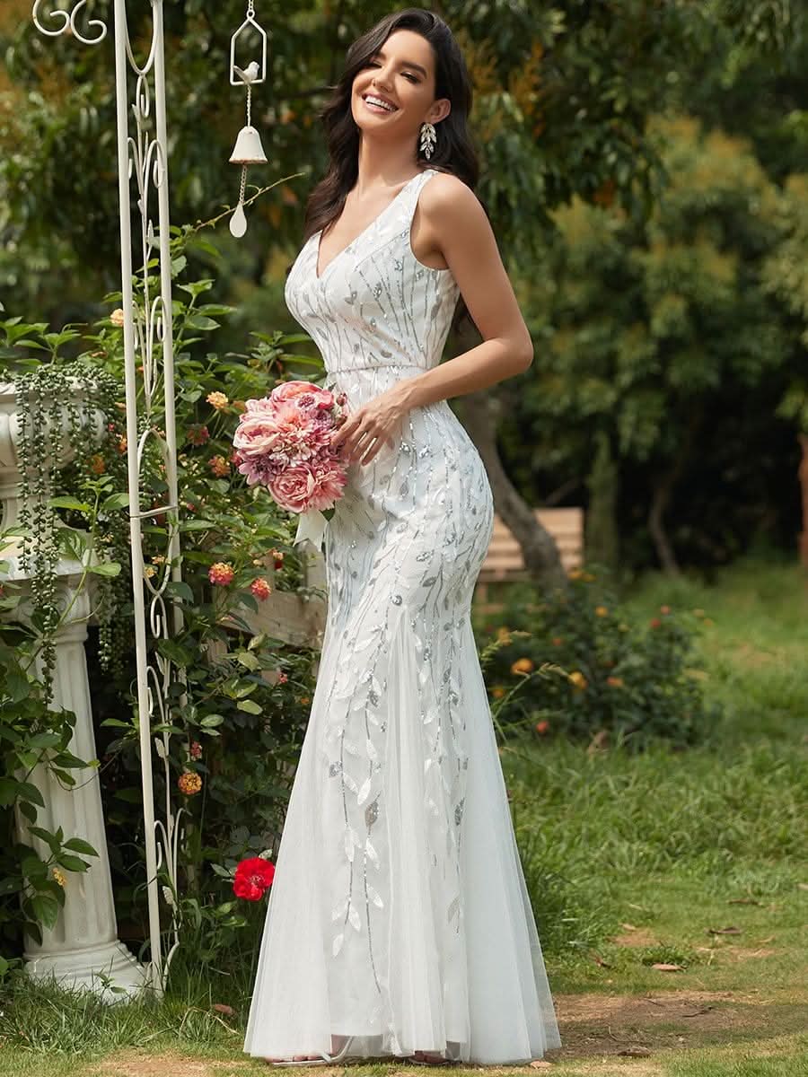 Color=Weiss | Aermelloses Meerjungfrau Abendkleid Mit Doppeltem V-Ausschnitt 07886-Weiss 8 Color=Weiss | Aermelloses Meerjungfrau Abendkleid Mit Doppeltem V-Ausschnitt 07886-Weiss 8