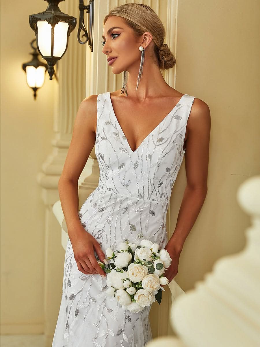 Color=Weiss | Aermelloses Meerjungfrau Abendkleid Mit Doppeltem V-Ausschnitt 07886-Weiss 5 Color=Weiss | Aermelloses Meerjungfrau Abendkleid Mit Doppeltem V-Ausschnitt 07886-Weiss 5