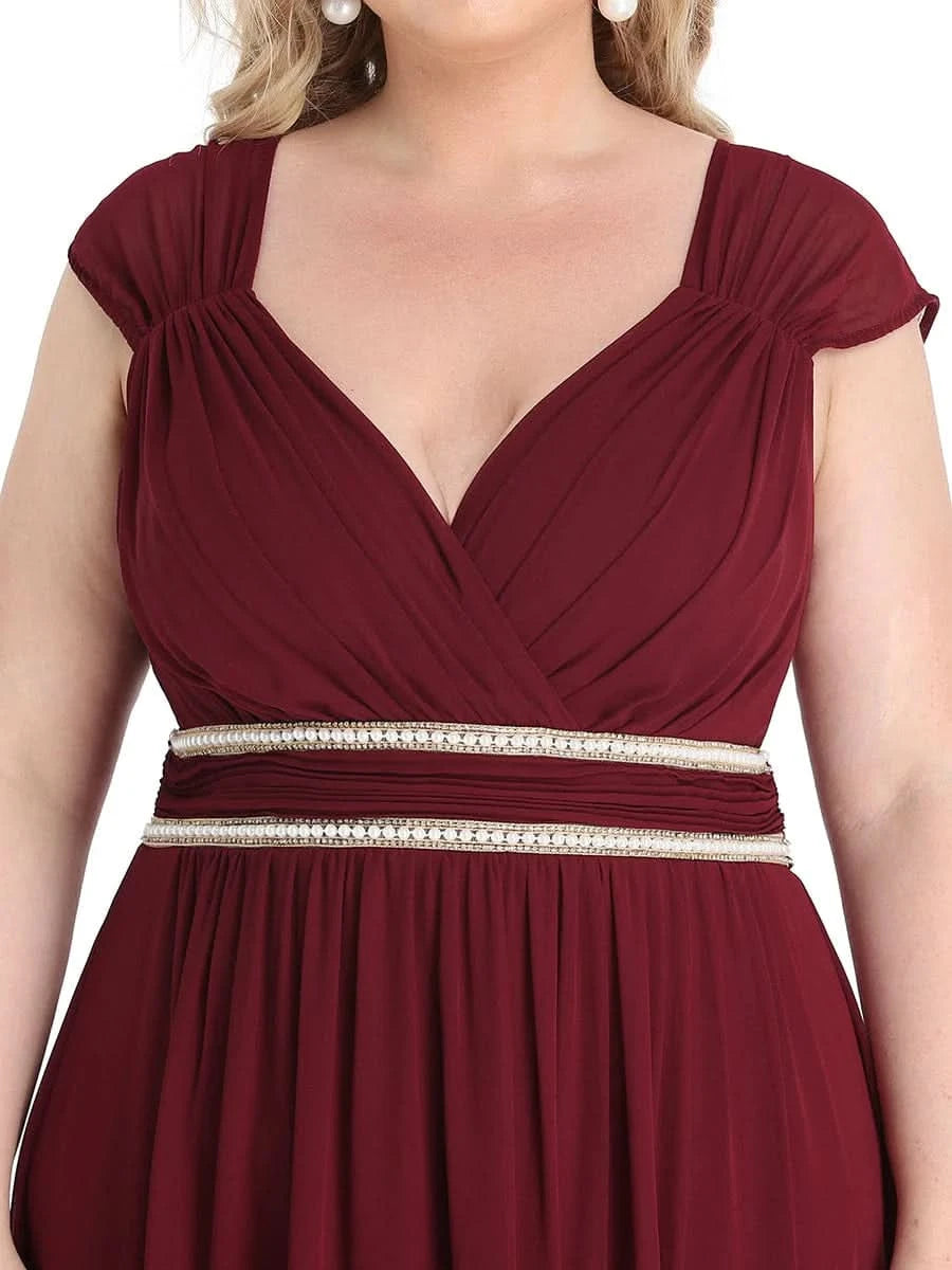 Größe Nach Maß Bodenlanges elegantes Brautjungfernkleid mit gerafftem V-Ausschnitt 08698