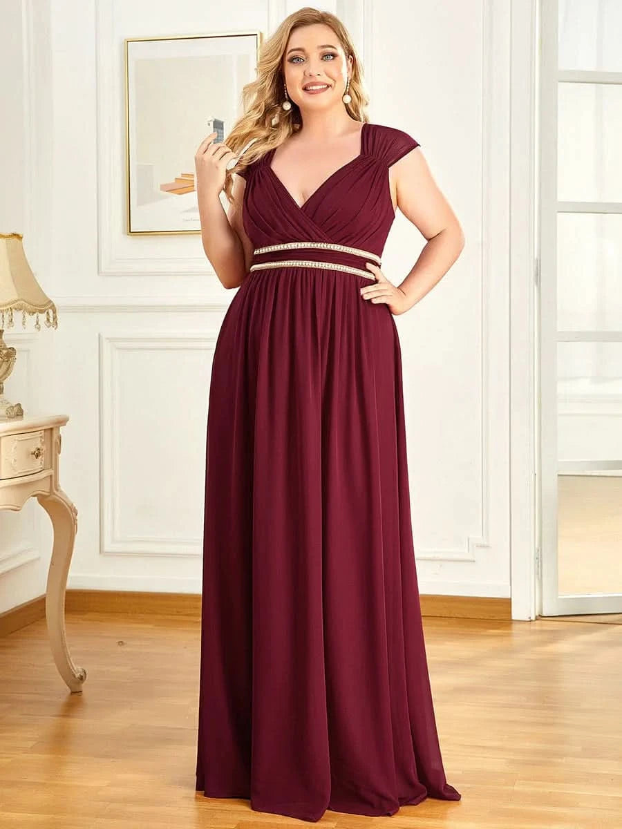 Größe Nach Maß Bodenlanges elegantes Brautjungfernkleid mit gerafftem V-Ausschnitt 08698