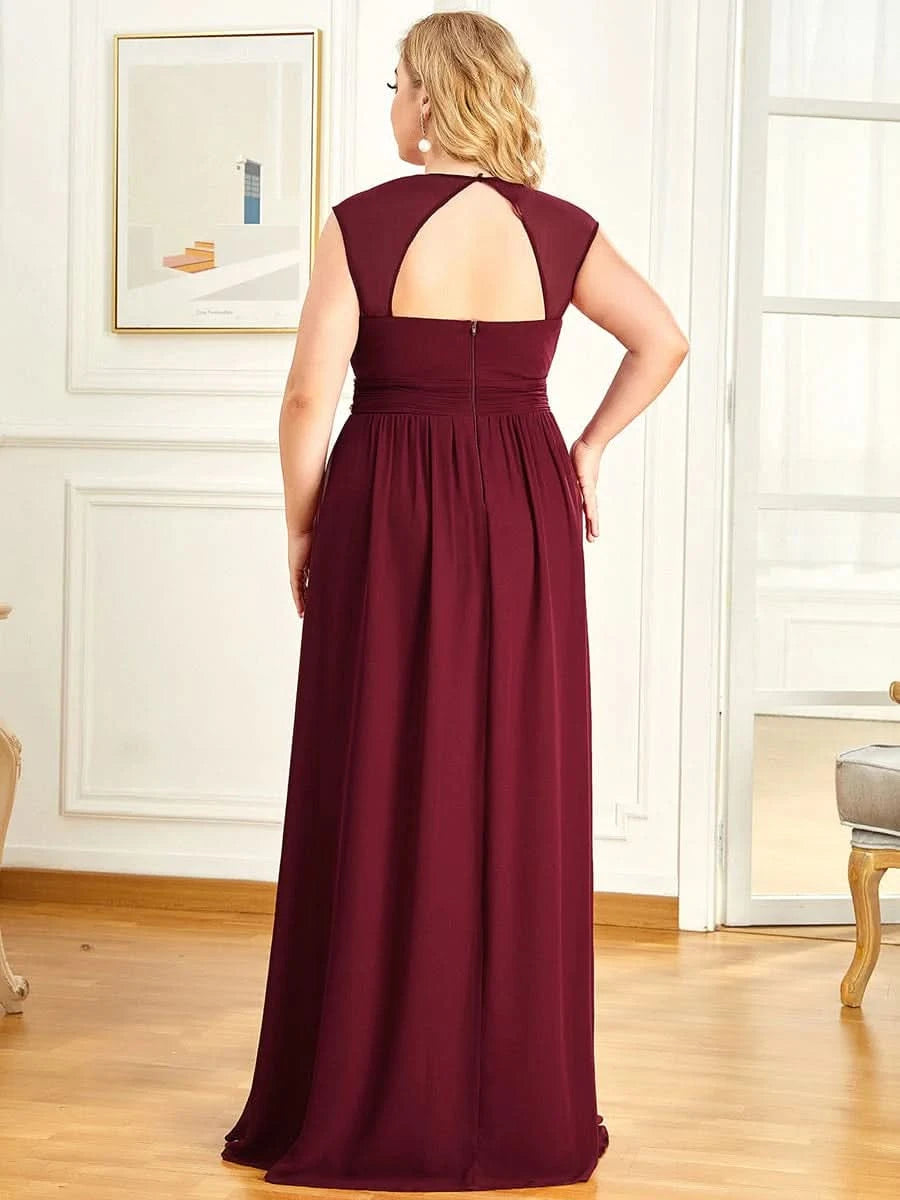 Größe Nach Maß Bodenlanges elegantes Brautjungfernkleid mit gerafftem V-Ausschnitt 08698