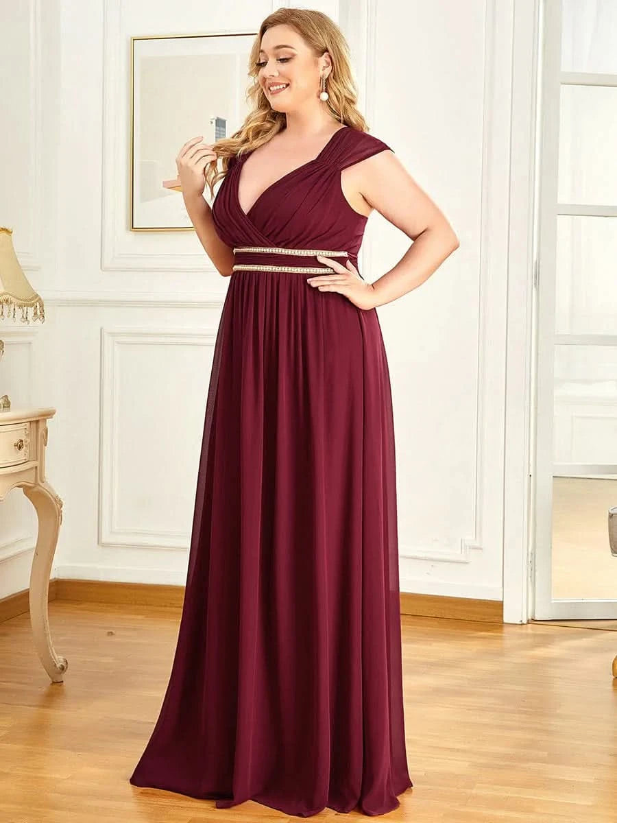 Größe Nach Maß Bodenlanges elegantes Brautjungfernkleid mit gerafftem V-Ausschnitt 08698
