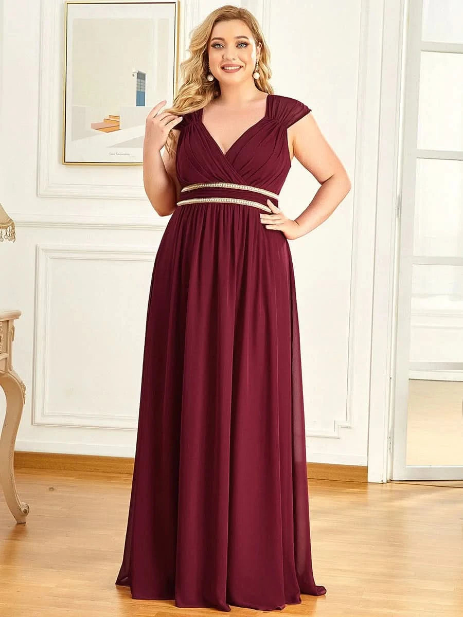 Größe Nach Maß Bodenlanges elegantes Brautjungfernkleid mit gerafftem V-Ausschnitt 08698