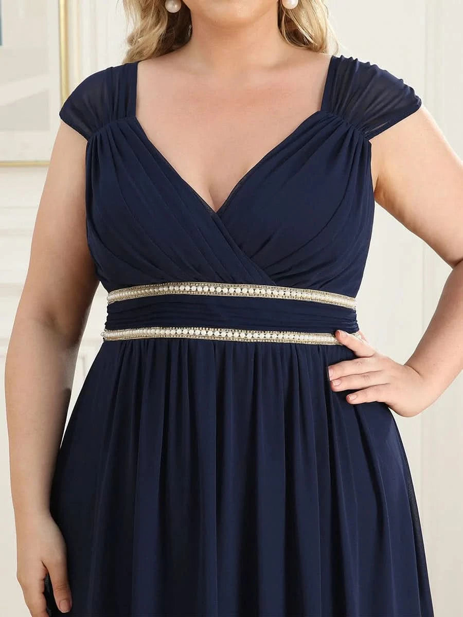 Größe Nach Maß Bodenlanges elegantes Brautjungfernkleid mit gerafftem V-Ausschnitt 08698