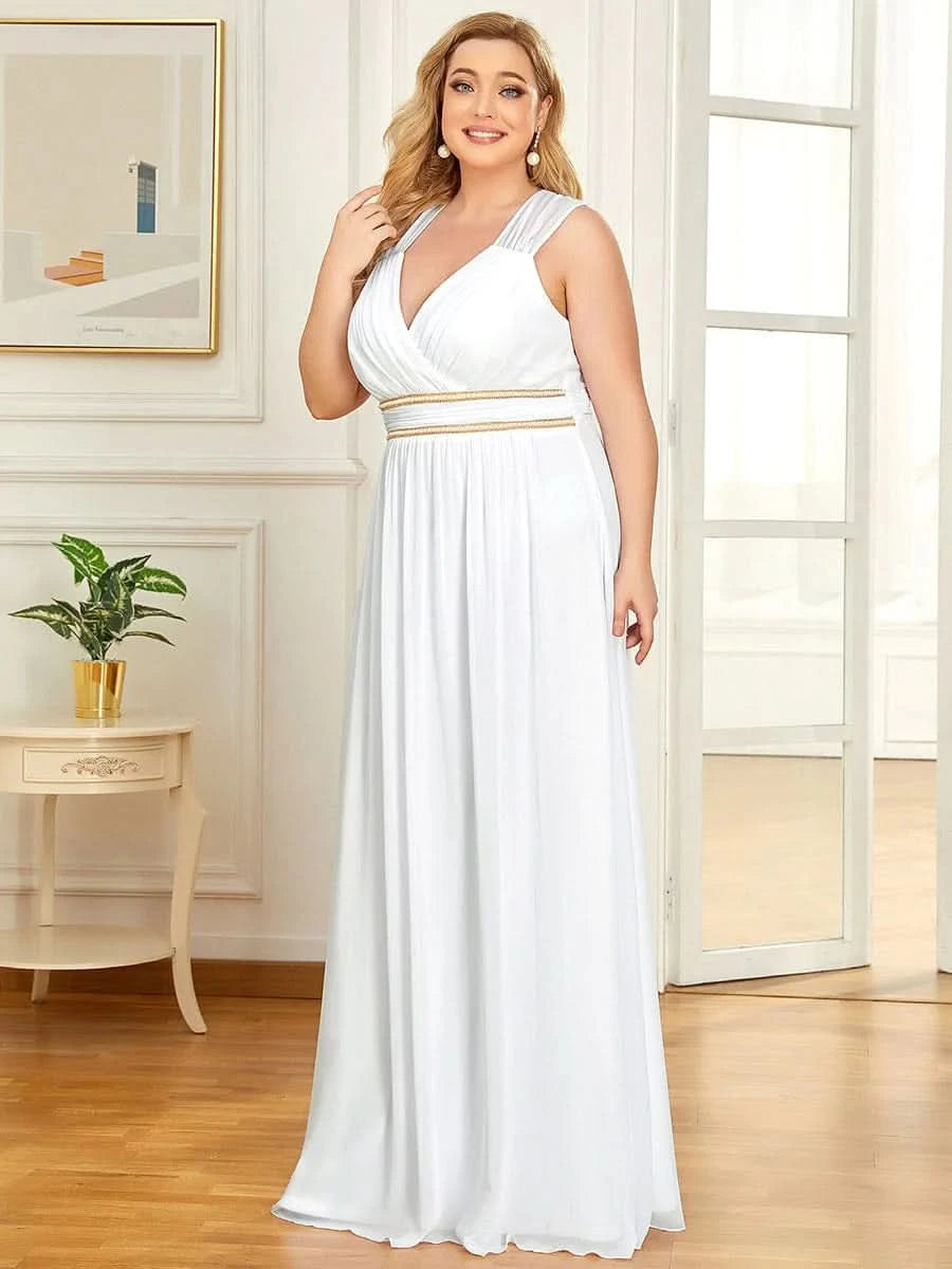 Größe Nach Maß Bodenlanges elegantes Brautjungfernkleid mit gerafftem V-Ausschnitt 08698