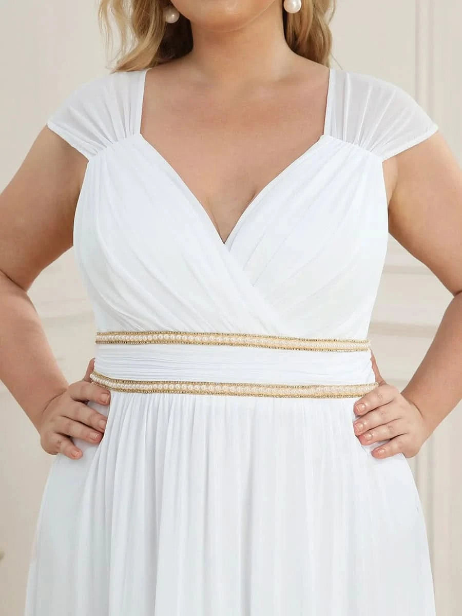 Größe Nach Maß Bodenlanges elegantes Brautjungfernkleid mit gerafftem V-Ausschnitt 08698