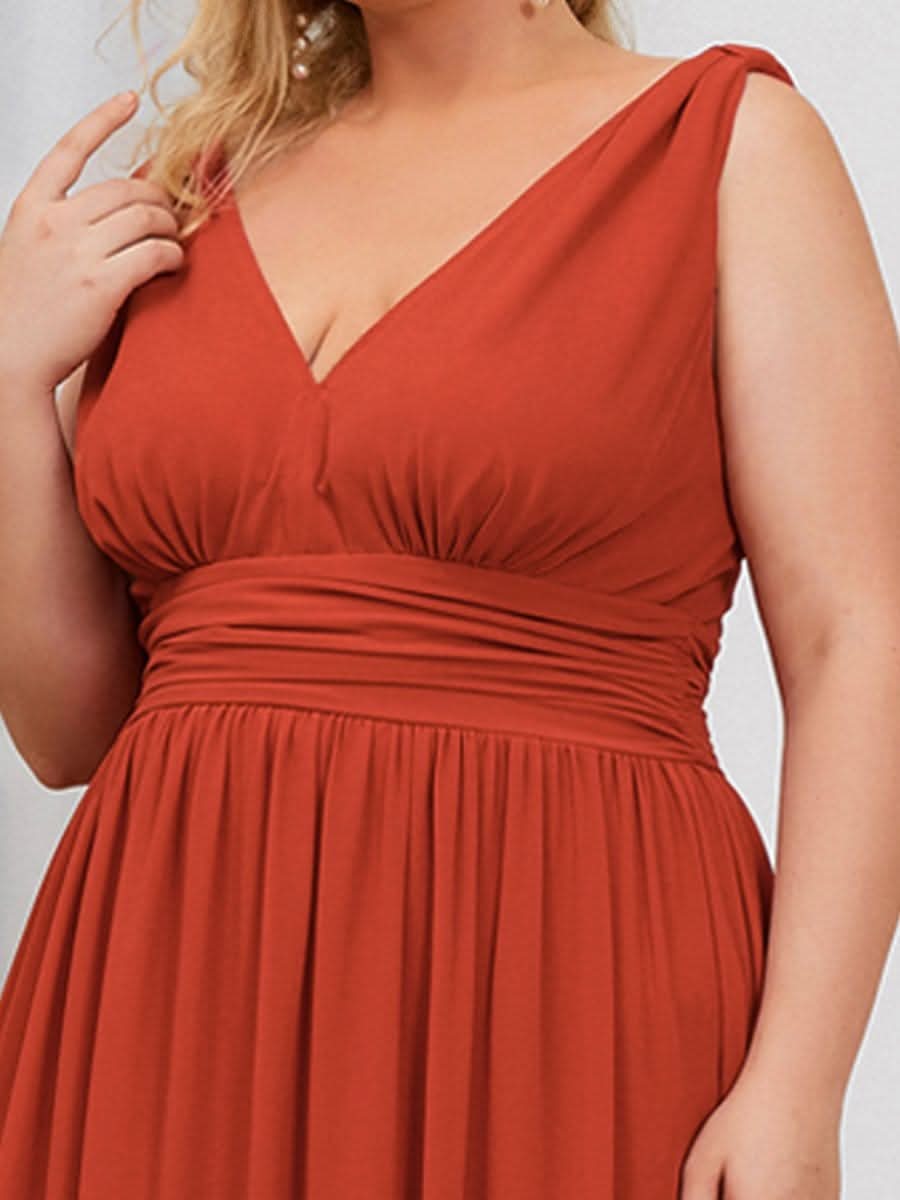 Plus Size V-Ausschnitt Lange Chiffon Abendkleider 09016 #farbe_Gebrannte Orange