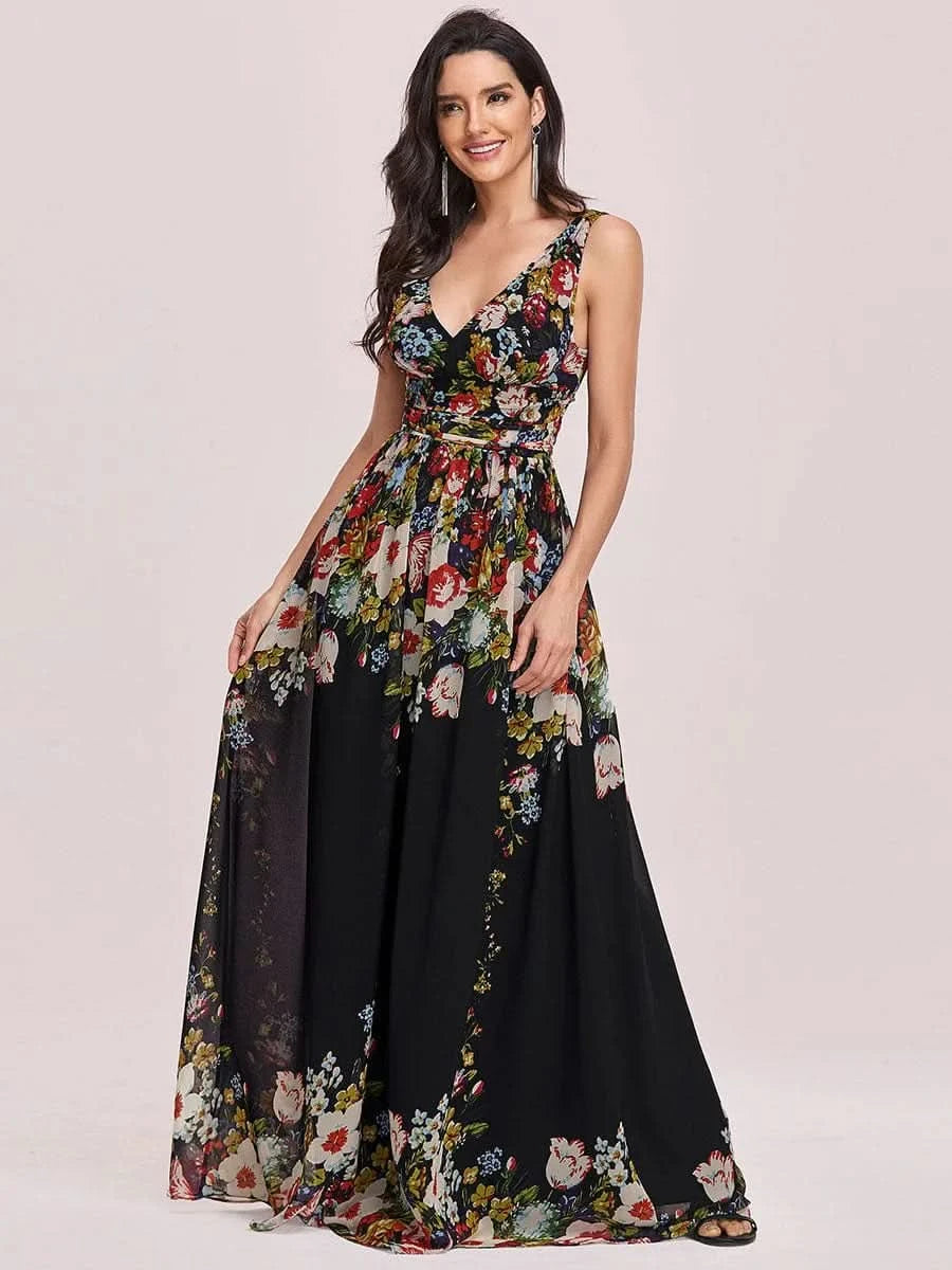 Größe Nach Maß Damen V-Ausschnitt Lange Chiffon Abendkleider Festkleider 09016