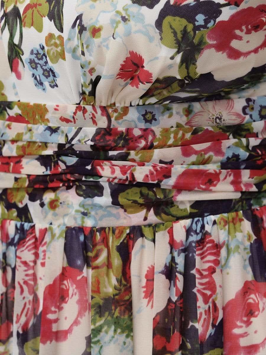 Plus Size V-Ausschnitt Lange Chiffon Abendkleider 09016 #farbe_Cream Drucken