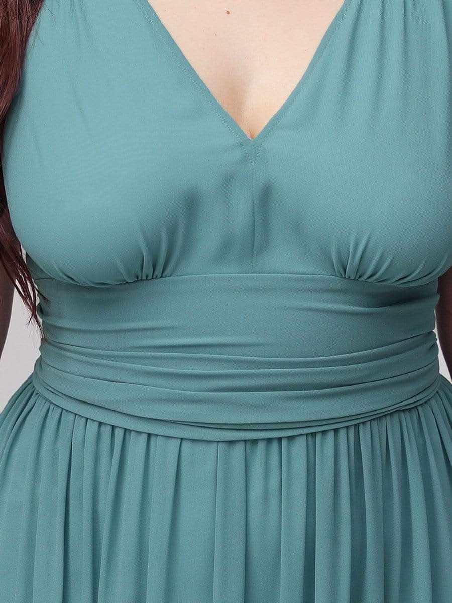 Plus Size V-Ausschnitt Lange Chiffon Abendkleider 09016 #farbe_Dusty Blau