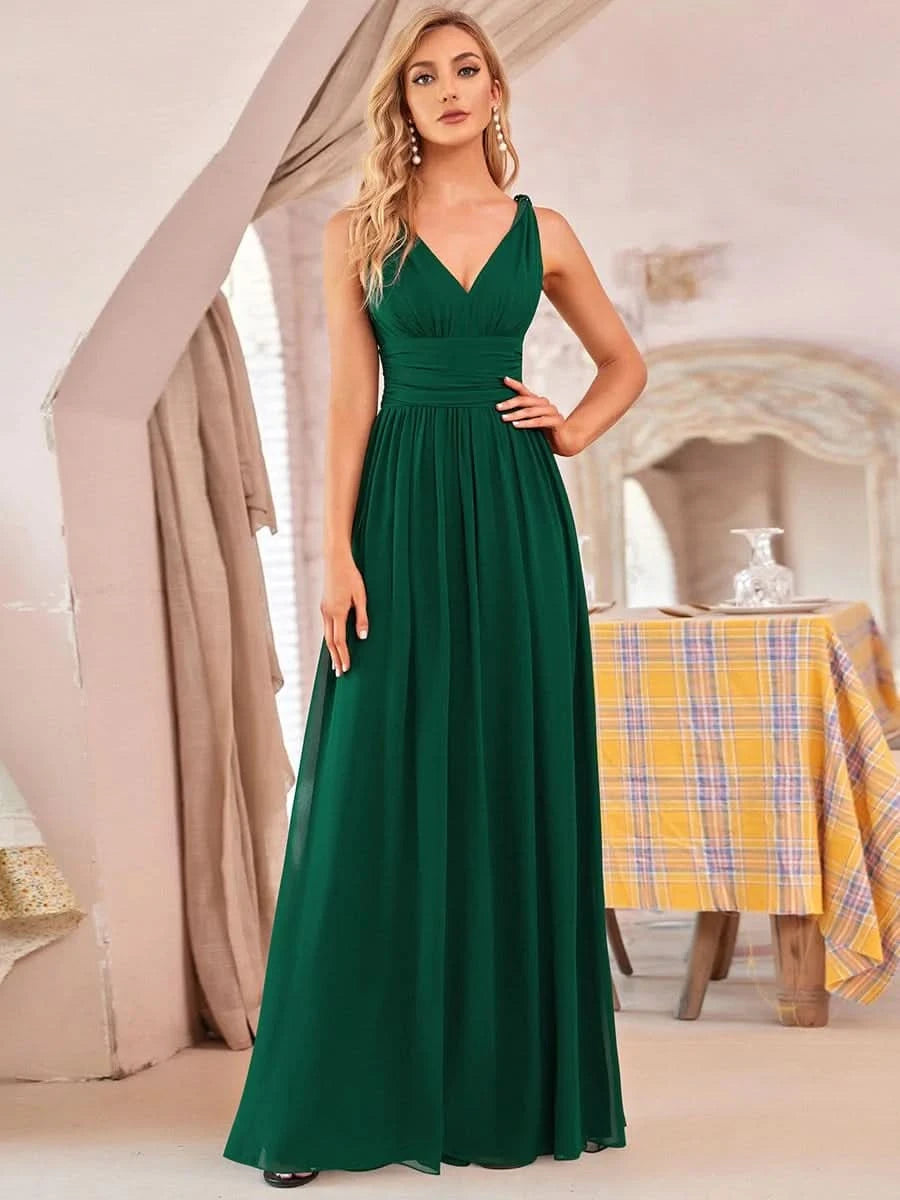 Größe Nach Maß Damen V-Ausschnitt Lange Chiffon Abendkleider Festkleider 09016