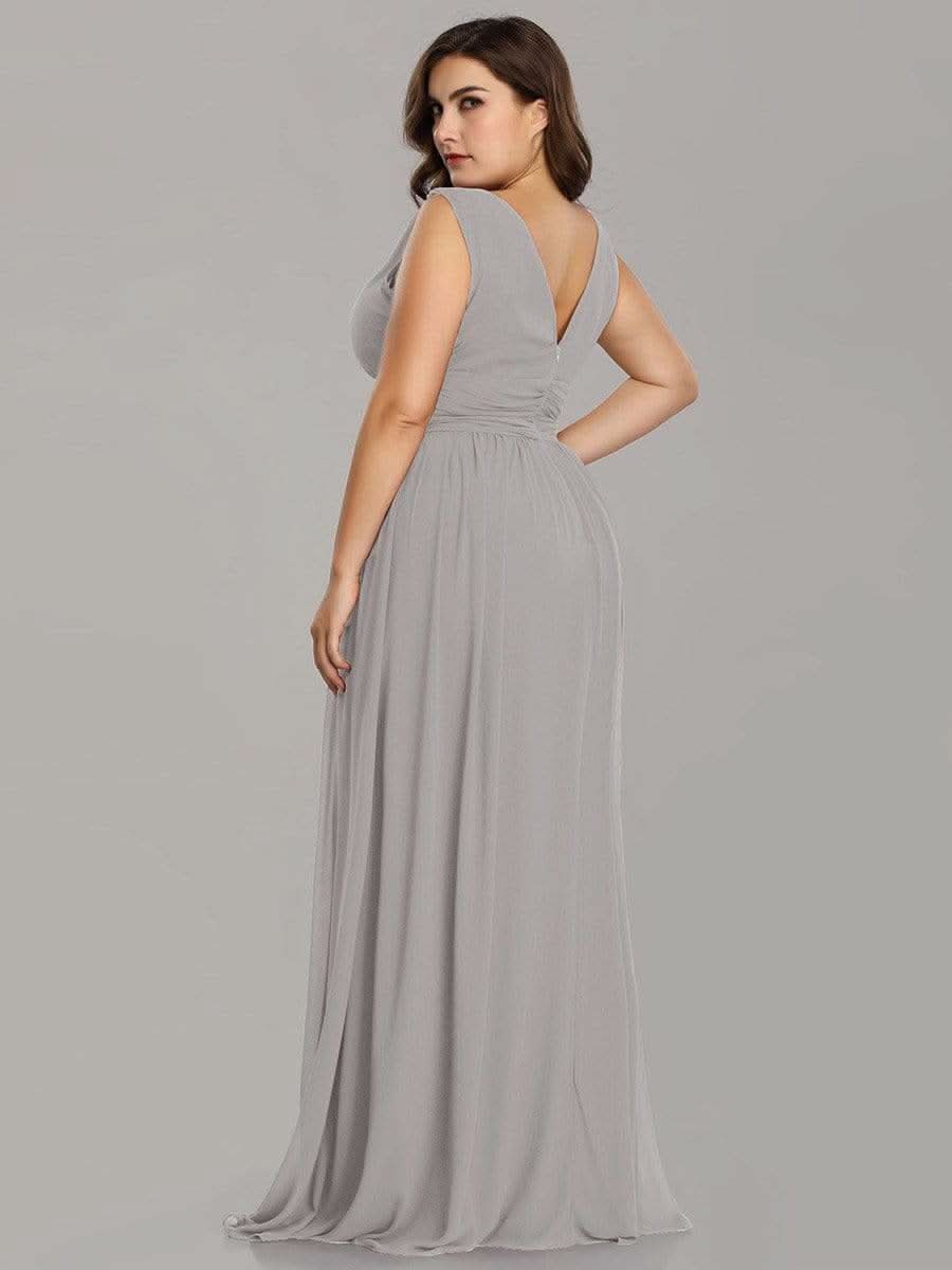 Plus Size V-Ausschnitt Lange Chiffon Abendkleider 09016 #farbe_Grau