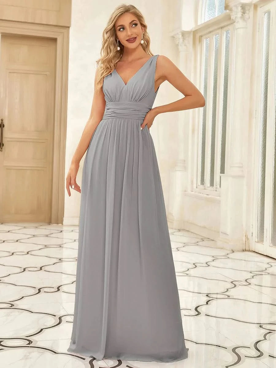 Größe Nach Maß Damen V-Ausschnitt Lange Chiffon Abendkleider Festkleider 09016