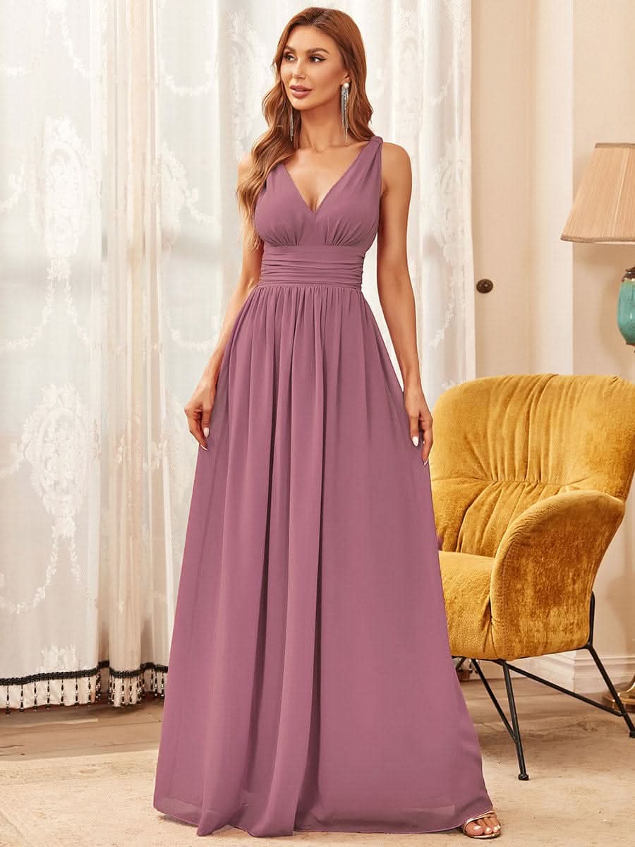 Größe Nach Maß Damen V-Ausschnitt Lange Chiffon Abendkleider Festkleider 09016