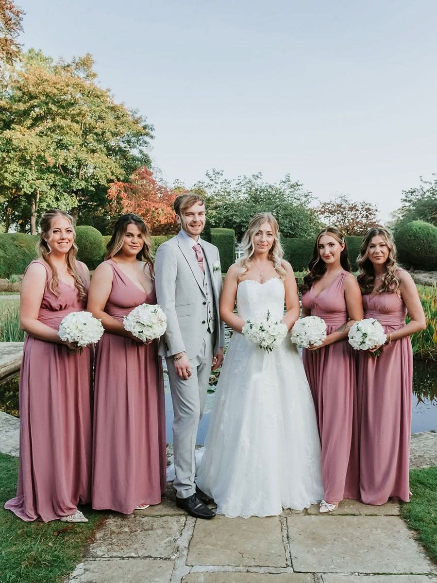 Damen V-Ausschnitt Lange Chiffon Abendkleider Festkleider 09016 #farbe_Orchid