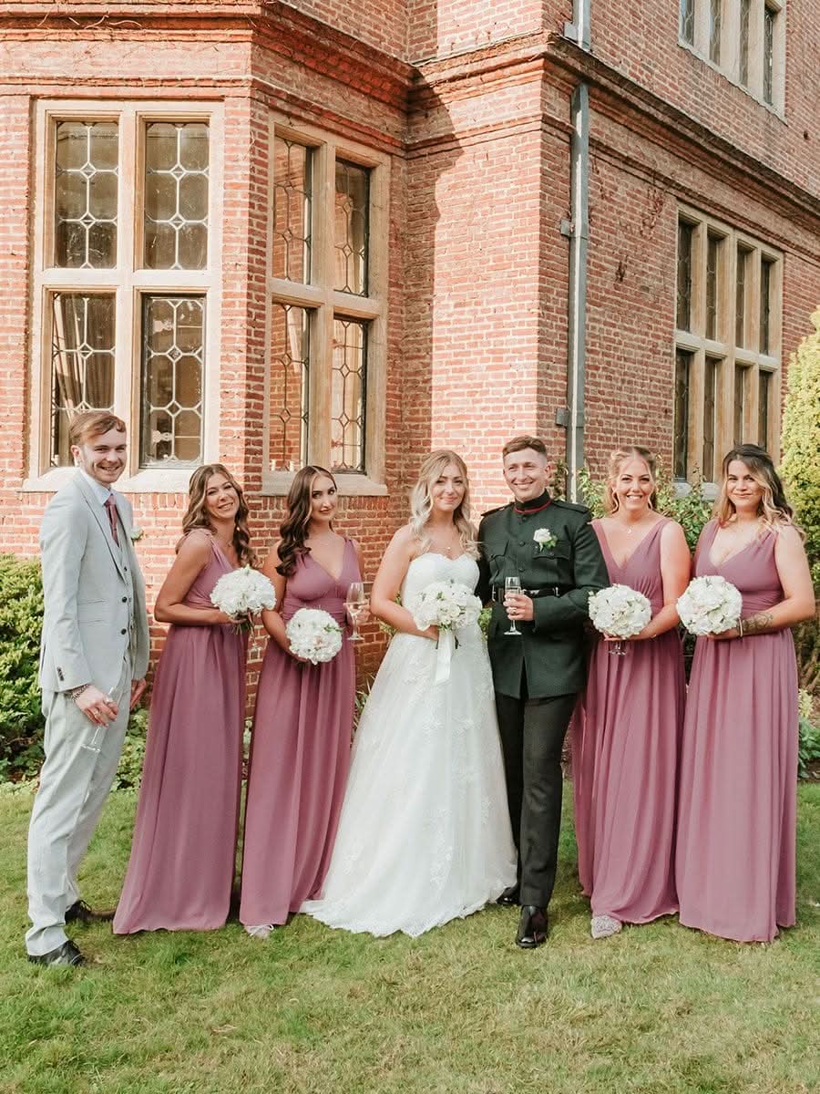 Damen V-Ausschnitt Lange Chiffon Abendkleider Festkleider 09016 #farbe_Orchid