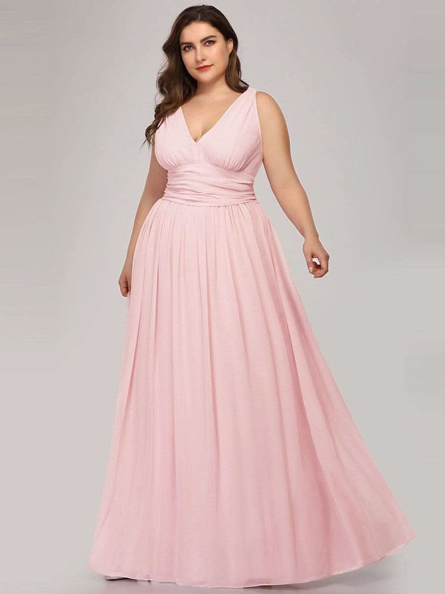 Plus Size V-Ausschnitt Lange Chiffon Abendkleider 09016 #farbe_Rosa