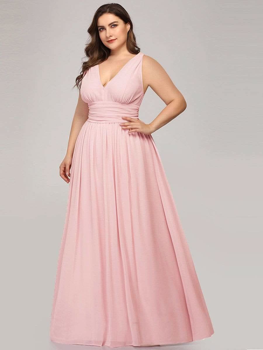 Plus Size V-Ausschnitt Lange Chiffon Abendkleider 09016 #farbe_Rosa