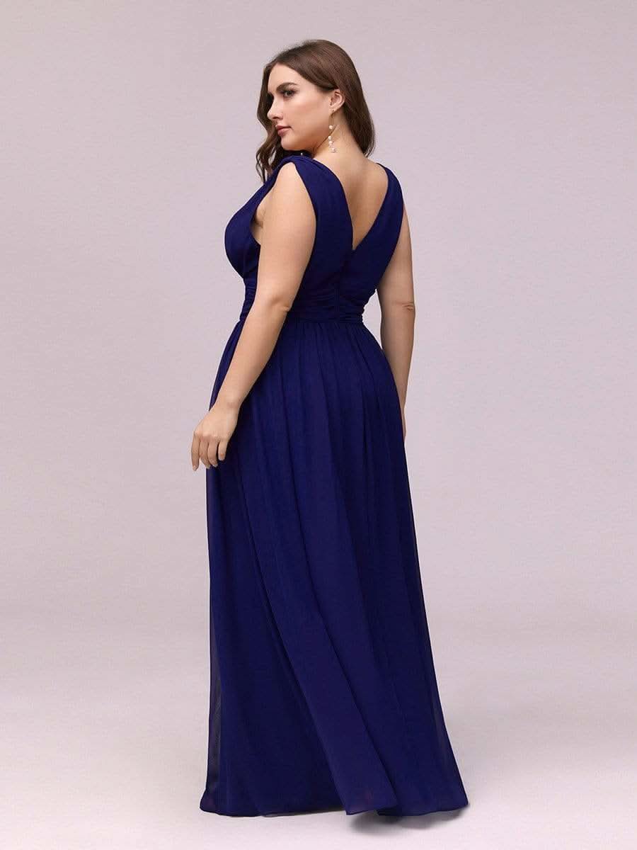 Plus Size V-Ausschnitt Lange Chiffon Abendkleider 09016 #farbe_Koenigsblau
